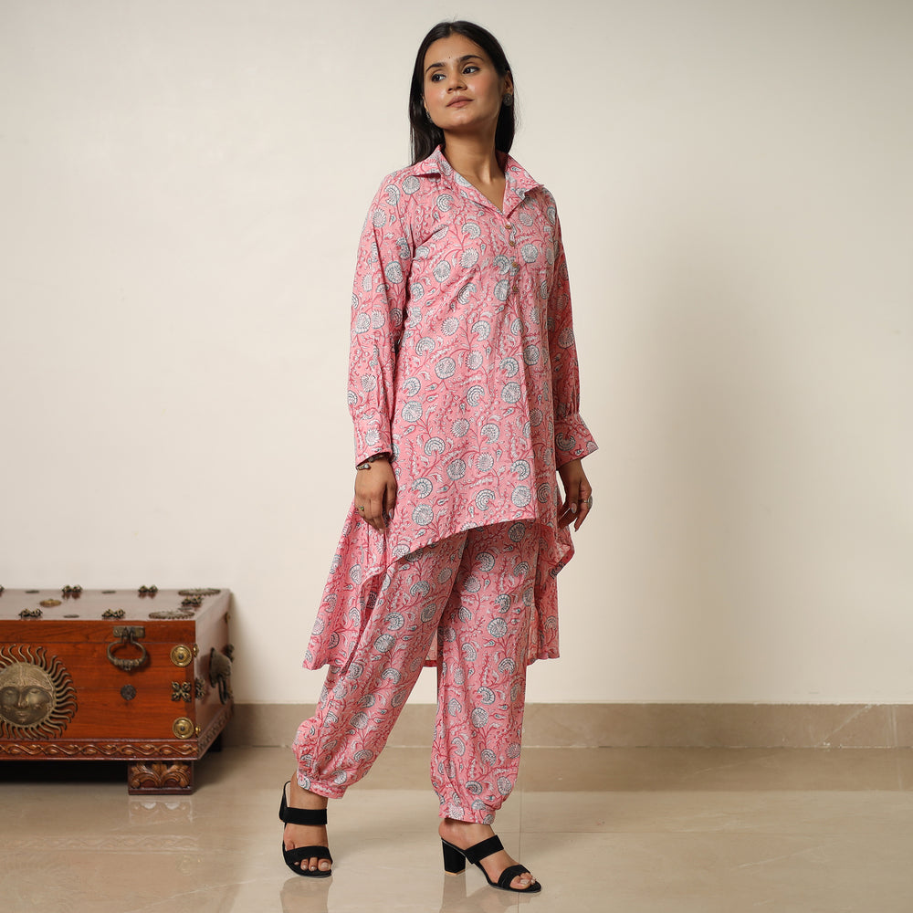 Pink - Sanganeri Block Printed Cotton Co-Ord Set 05