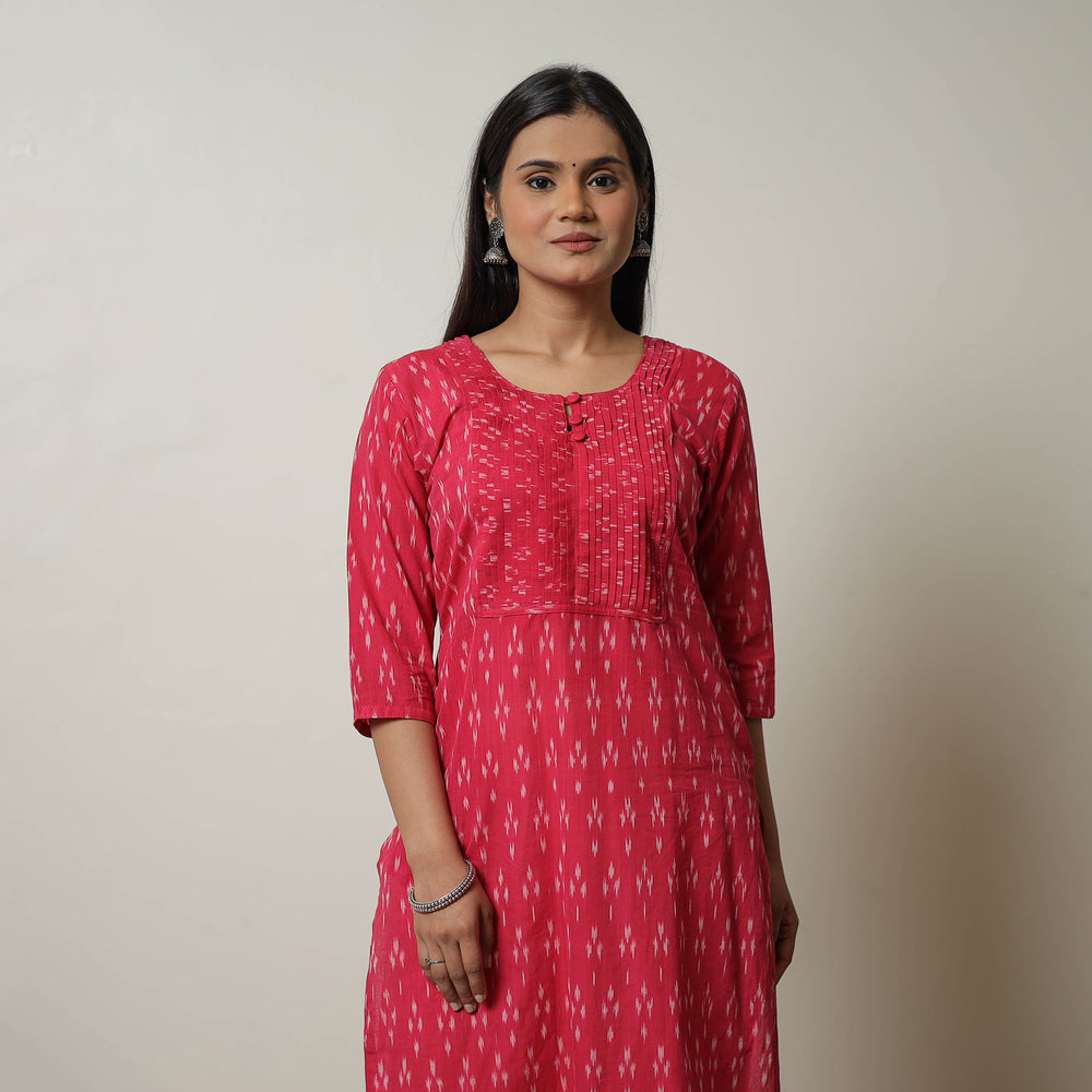 Pink - Mercerised Cotton Straight Pochampally Ikat Kurta 06