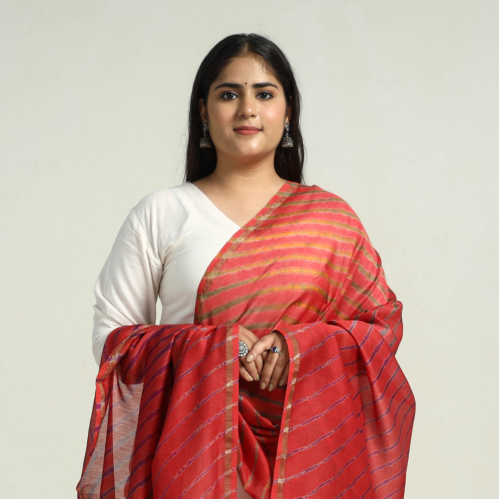 Red - Traditional Tie & Dye Chanderi Silk Leheriya Dupatta 38