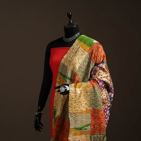 Multicolor - Bengal Hand Embroidery Patchwork Reversible Silk Kantha Dupatta 25