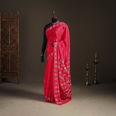Chinon Silk Hand Embroidery Phulkari Saree 15