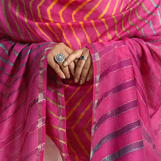 Pink - Traditional Tie & Dye Chanderi Silk Leheriya Dupatta 39