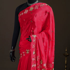 Chinon Silk Hand Embroidery Phulkari Saree 15