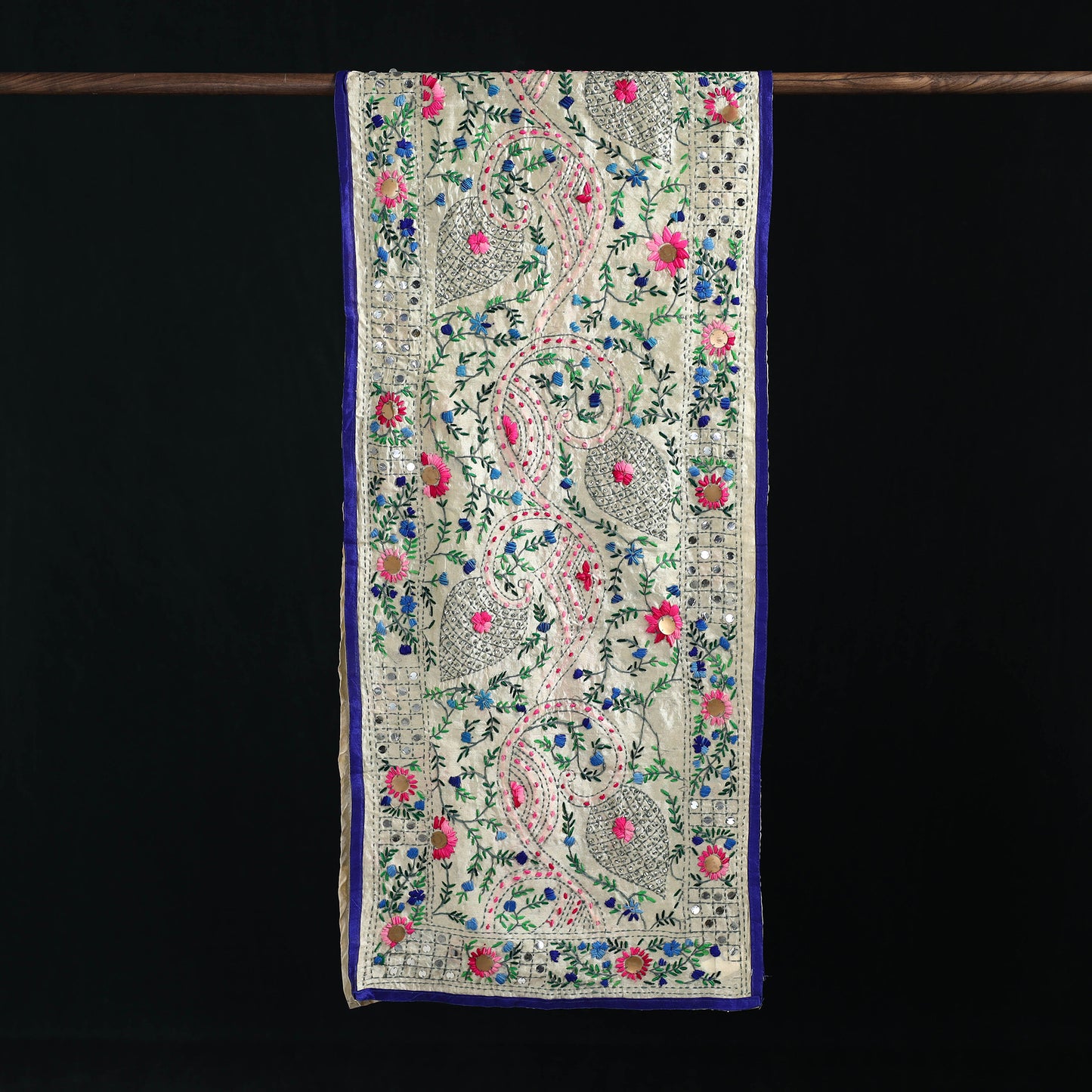 Beige - Ranihati Chanderi Silk Hand Embroidered Stole 66