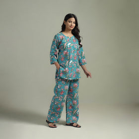 Sanganeri Floral Printed Cotton Night Suit for Women 04