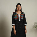 Buy Ikat Mosaic Fusion A-Line Jacquard Cotton Black Kurta