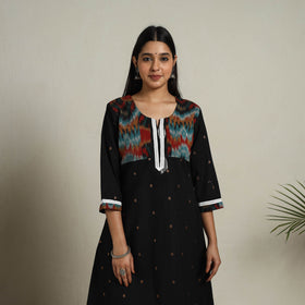 Buy Ikat Mosaic Fusion A-Line Jacquard Cotton Black Kurta