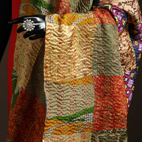 Multicolor - Bengal Hand Embroidery Patchwork Reversible Silk Kantha Dupatta 25