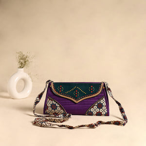 Traditional Kutch Patchwork Silk Leather Flap Sling Bag 33