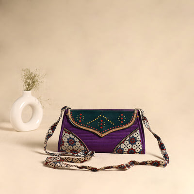Traditional Kutch Patchwork Silk Leather Flap Sling Bag 33