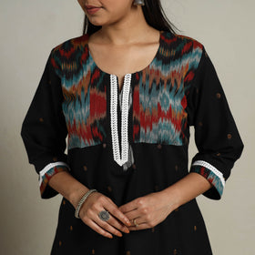 Buy Ikat Mosaic Fusion A-Line Jacquard Cotton Black Kurta