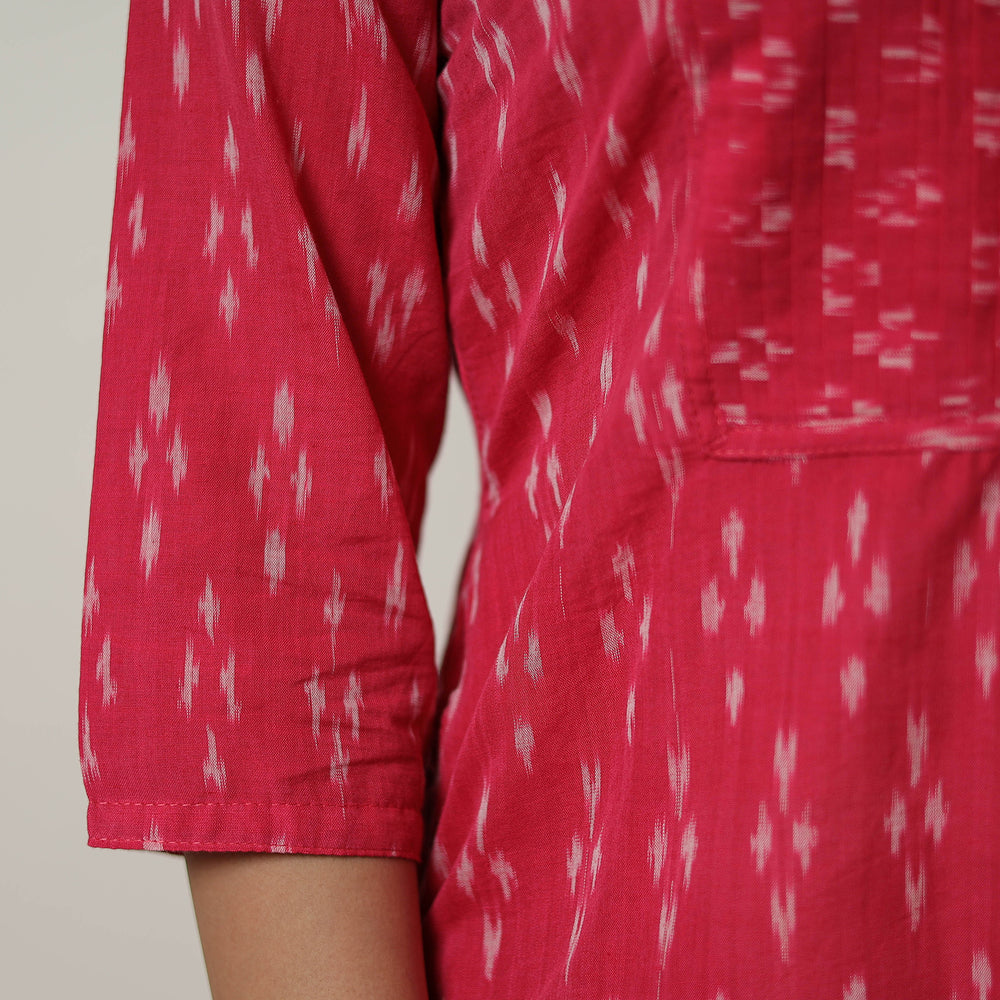 Pink - Mercerised Cotton Straight Pochampally Ikat Kurta 06