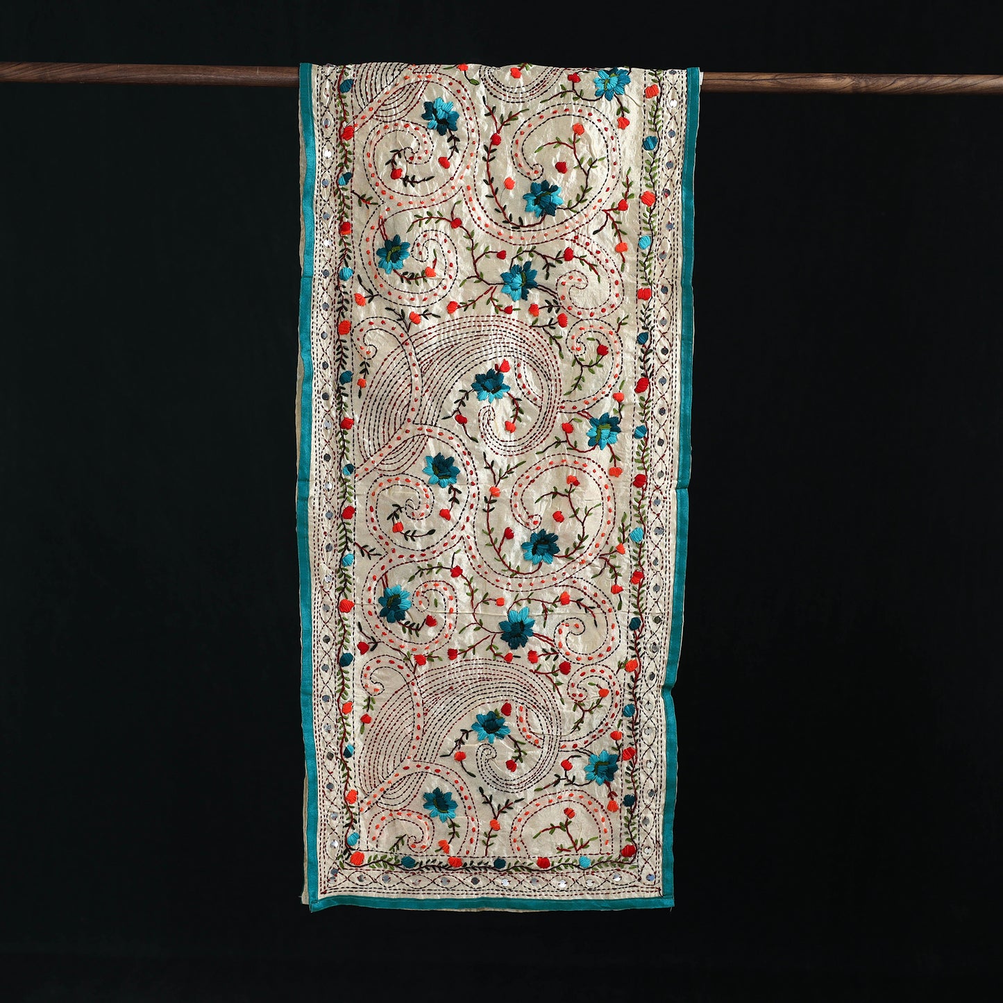 Beige - Ranihati Chanderi Silk Hand Embroidered Stole 65