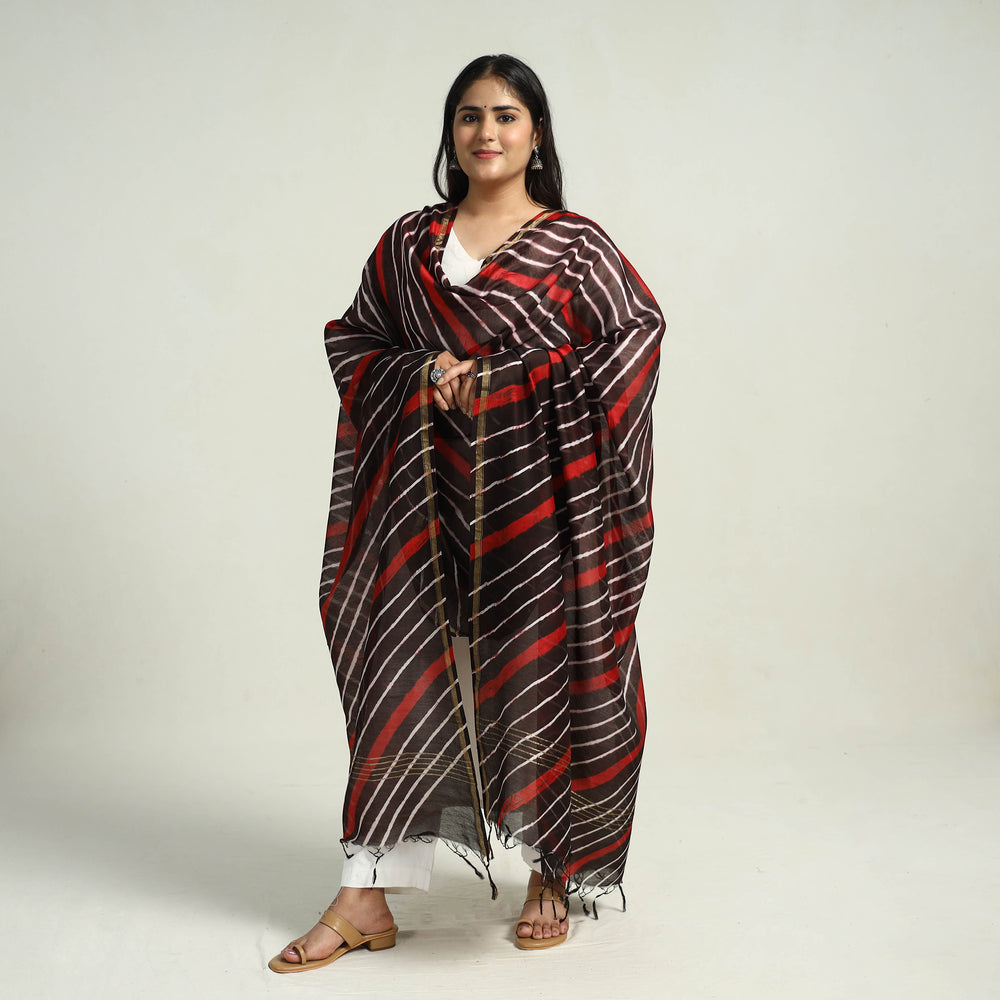 Black - Traditional Tie & Dye Chanderi Silk Leheriya Dupatta 40