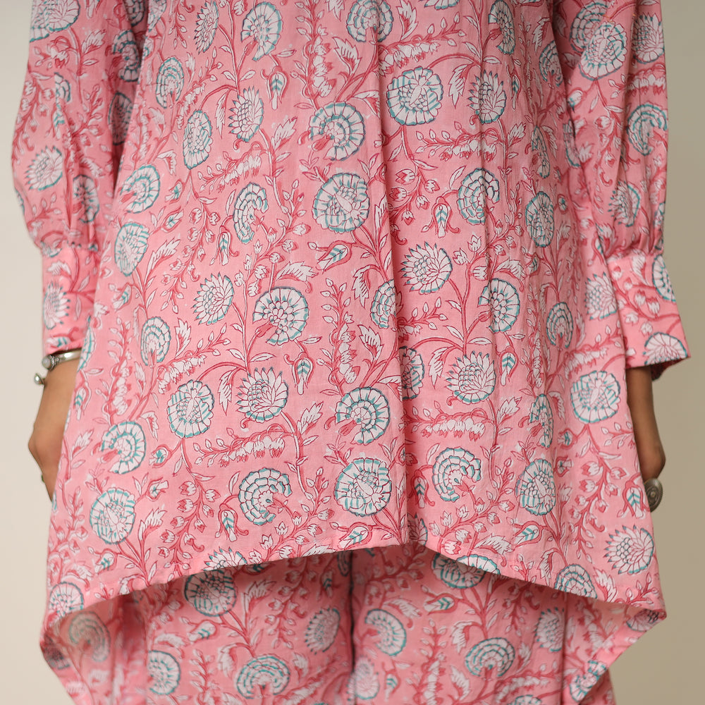 Pink - Sanganeri Block Printed Cotton Co-Ord Set 05