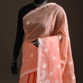 Hand Embroidered Terivoile Cotton Lucknowi Chikankari Saree 19
