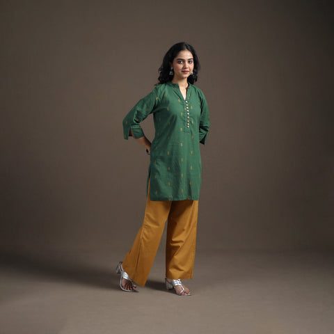 Green - Jacquard Cotton Short Kurta for Women 16