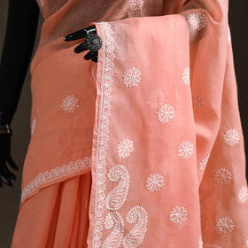 Hand Embroidered Terivoile Cotton Lucknowi Chikankari Saree 19