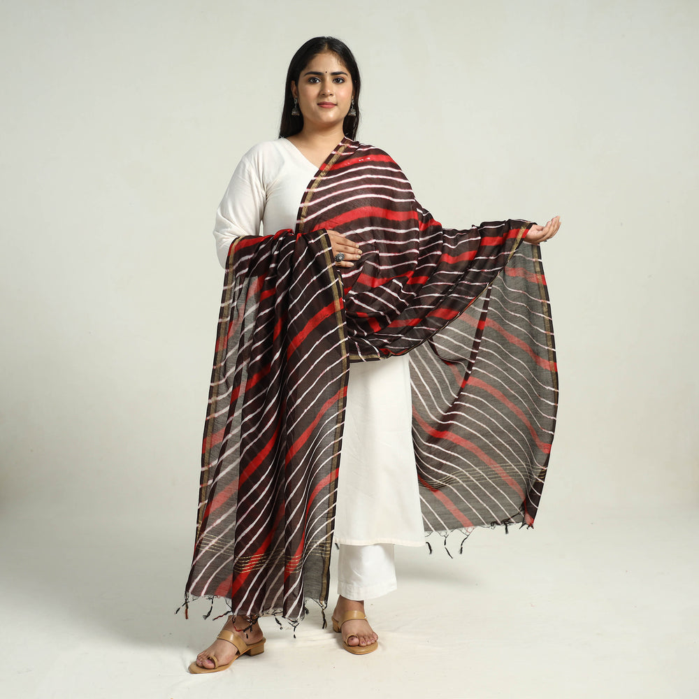 Black - Traditional Tie & Dye Chanderi Silk Leheriya Dupatta 40