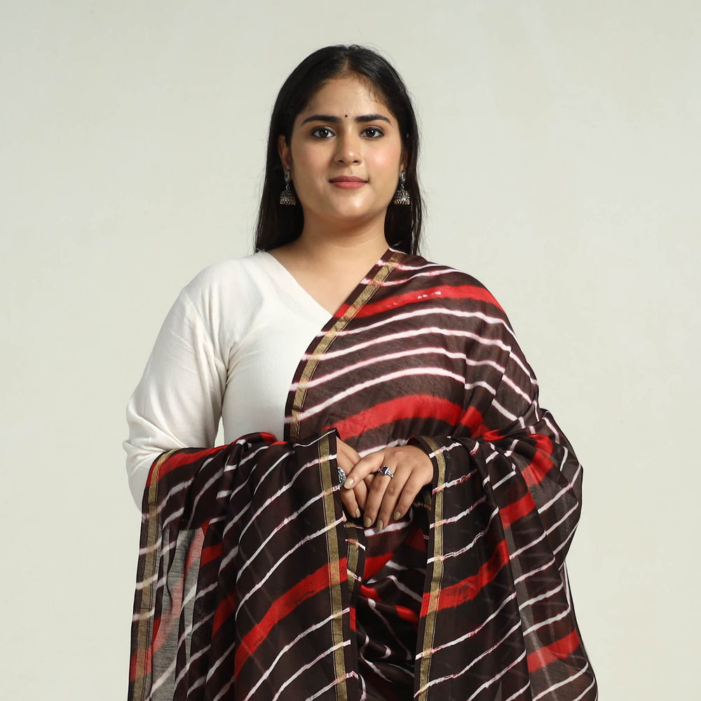 Black - Traditional Tie & Dye Chanderi Silk Leheriya Dupatta 40