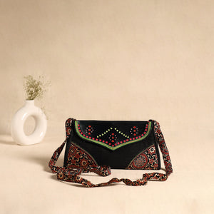 Traditional Kutch Patchwork Silk Leather Flap Sling Bag 34