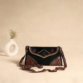 Traditional Kutch Patchwork Silk Leather Flap Sling Bag 34