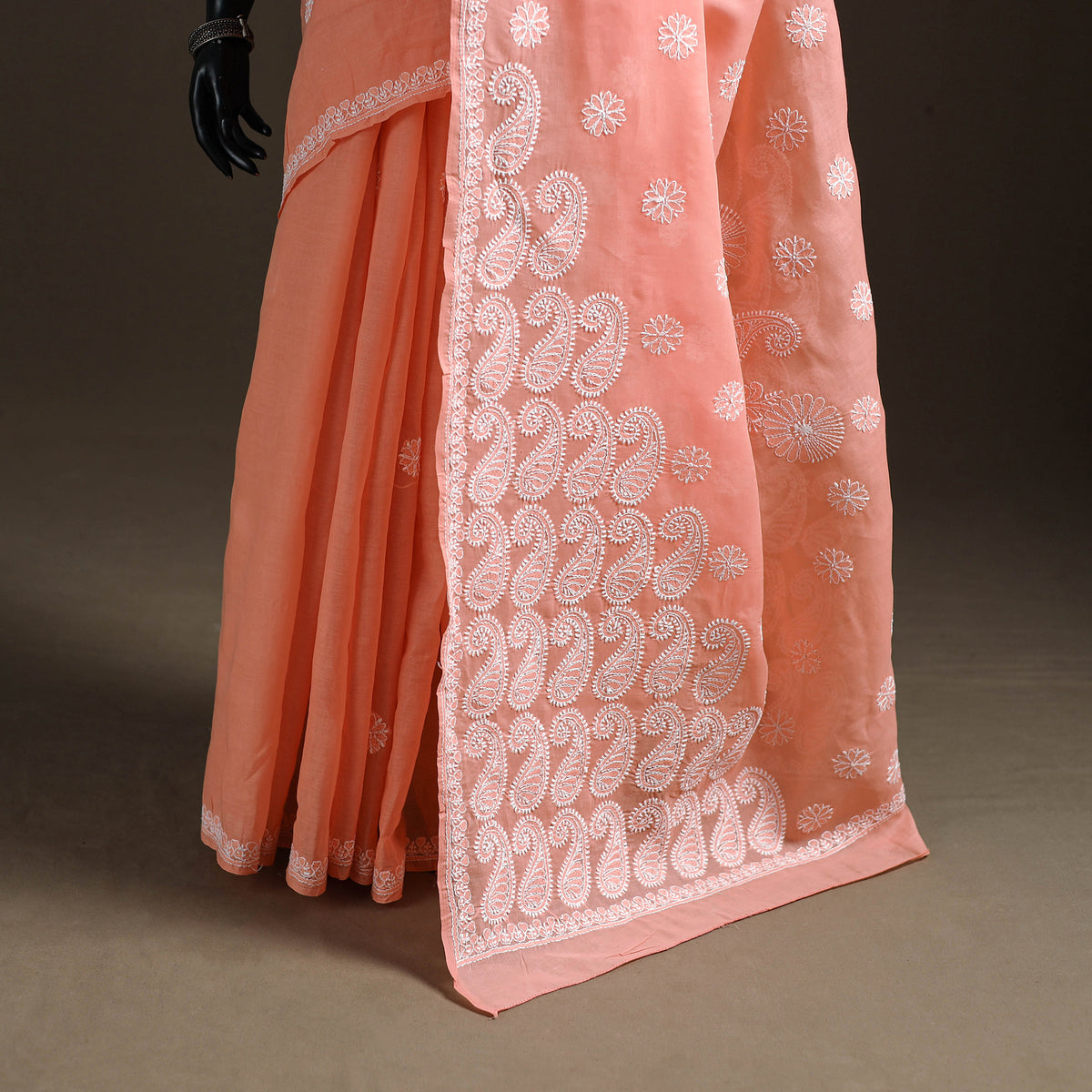 Hand Embroidered Terivoile Cotton Lucknowi Chikankari Saree 19
