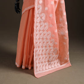 Hand Embroidered Terivoile Cotton Lucknowi Chikankari Saree 19