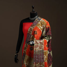 Multicolor - Bengal Hand Embroidery Patchwork Reversible Silk Kantha Dupatta 26