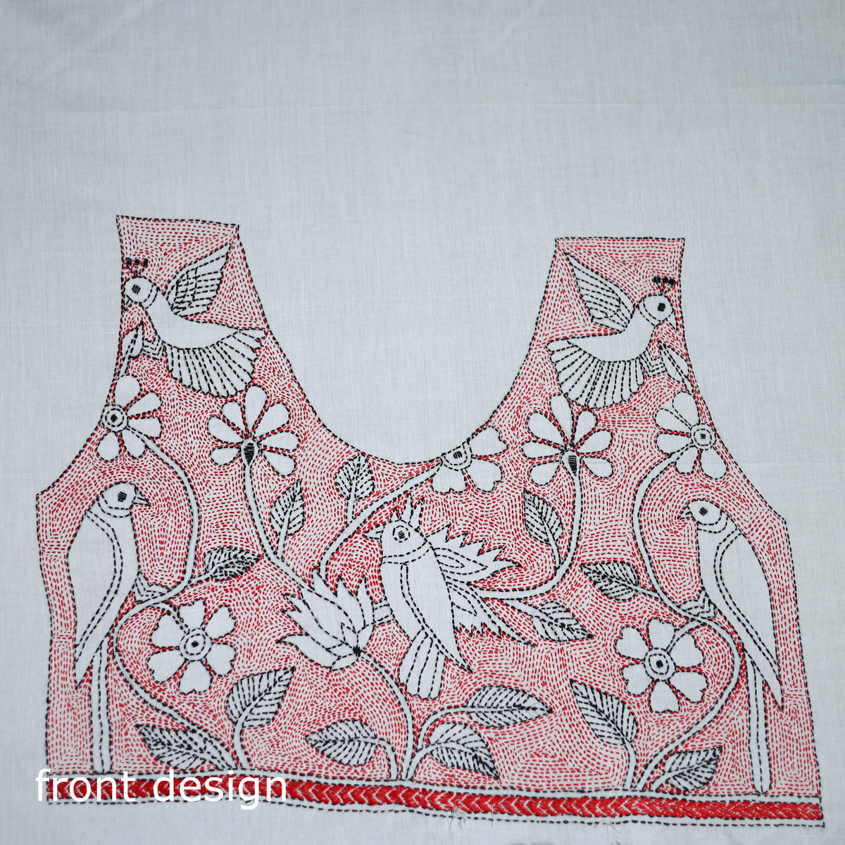 Bengal Kantha Hand Embroidered Cotton Blouse Piece 77
