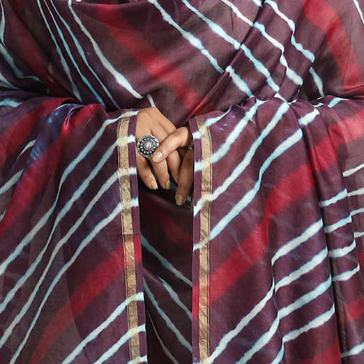 Maroon - Traditional Tie & Dye Chanderi Silk Leheriya Dupatta 41