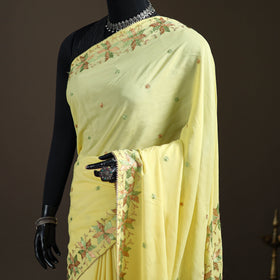 Chinon Silk Hand Embroidery Phulkari Saree 17