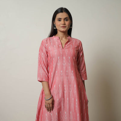 Peach - Mercerised Cotton A-Line Pochampally Ikat Kurta 05