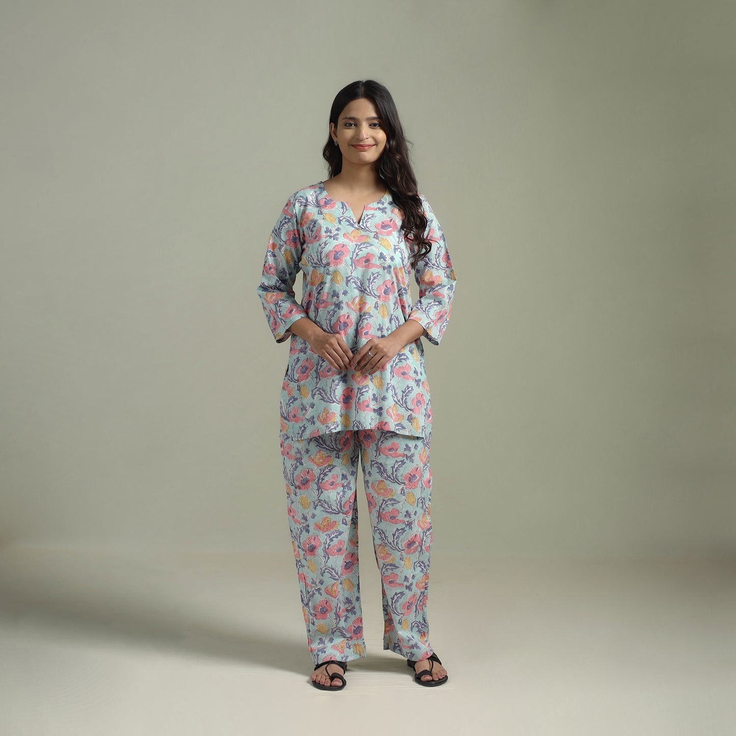 Sanganeri Floral Printed Cotton Night Suit for Women 07