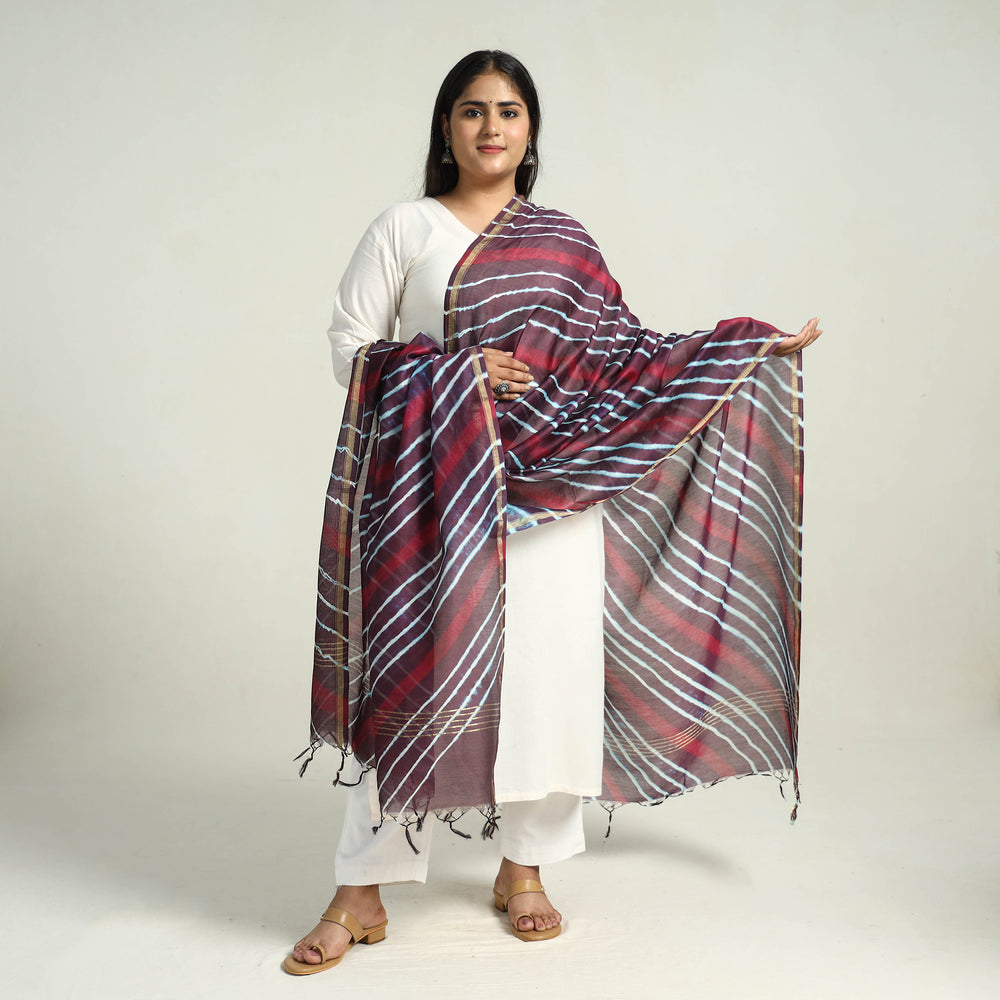 Maroon - Traditional Tie & Dye Chanderi Silk Leheriya Dupatta 41