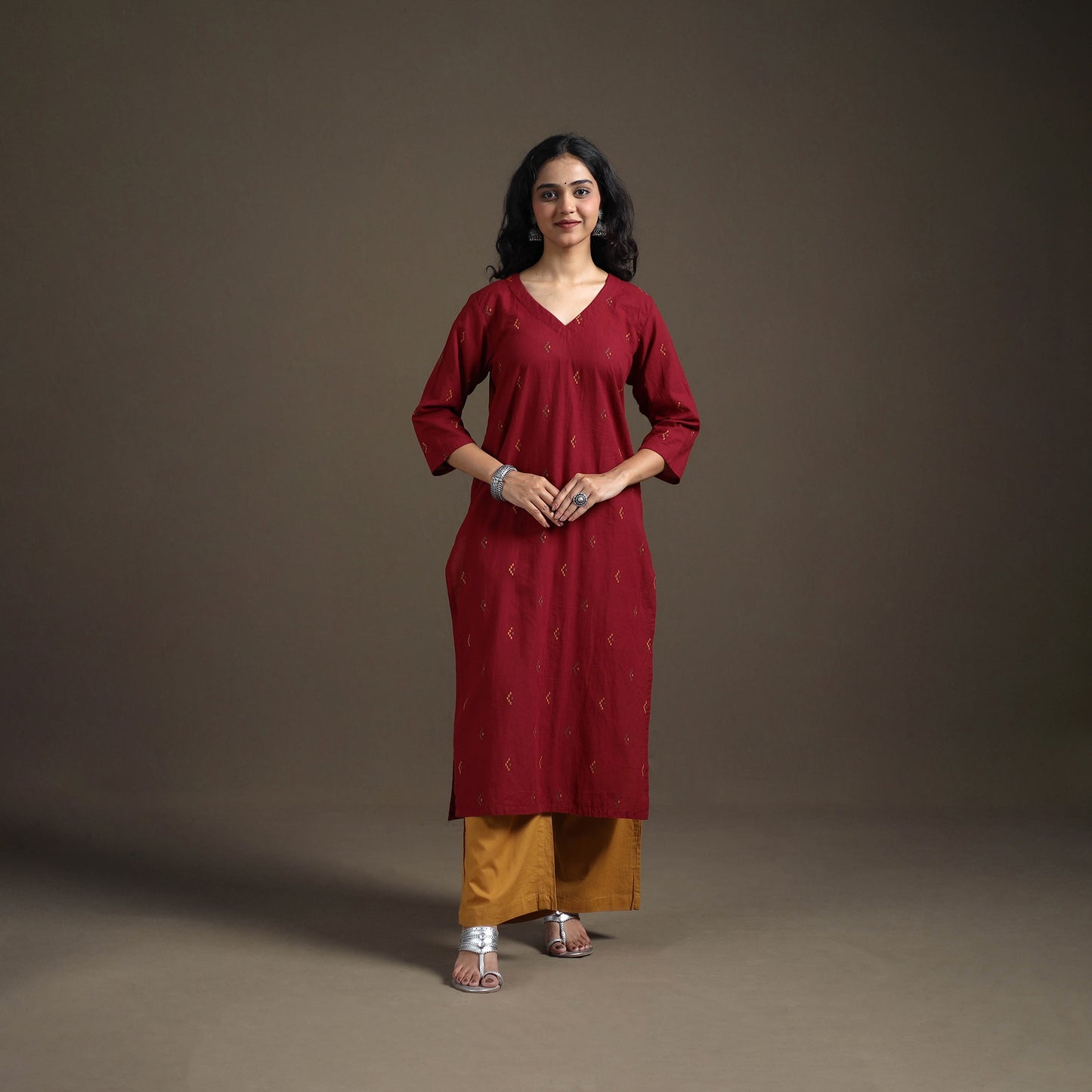 Jacquard Cotton Straight Long Kurta for Women 05
