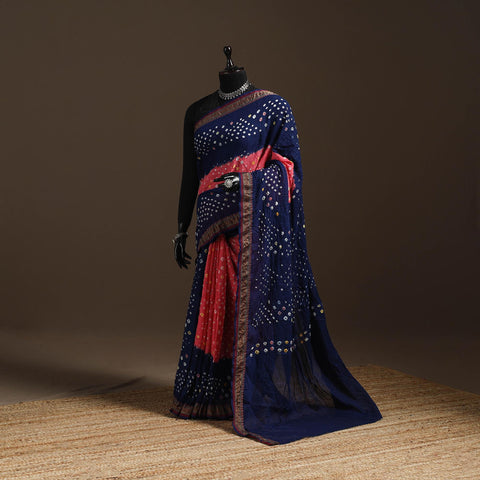 Kutch Tie-Dye Cotton Bandhani Saree with Blouse Piece  50
