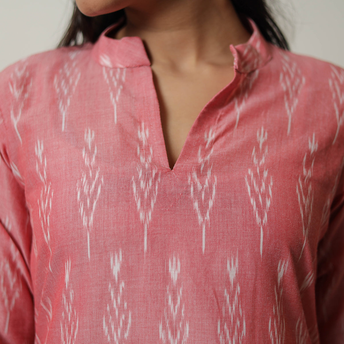 Peach - Mercerised Cotton A-Line Pochampally Ikat Kurta 05