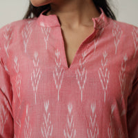 Peach - Mercerised Cotton A-Line Pochampally Ikat Kurta 05