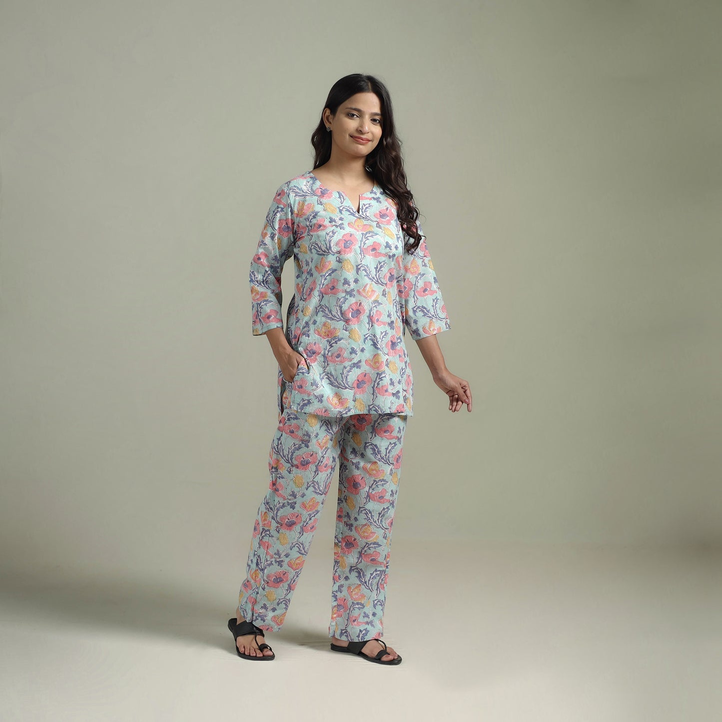 Sanganeri Floral Printed Cotton Night Suit for Women 07