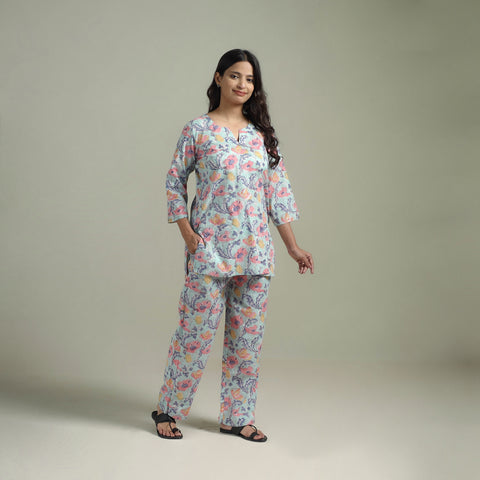 Sanganeri Floral Printed Cotton Night Suit for Women 07
