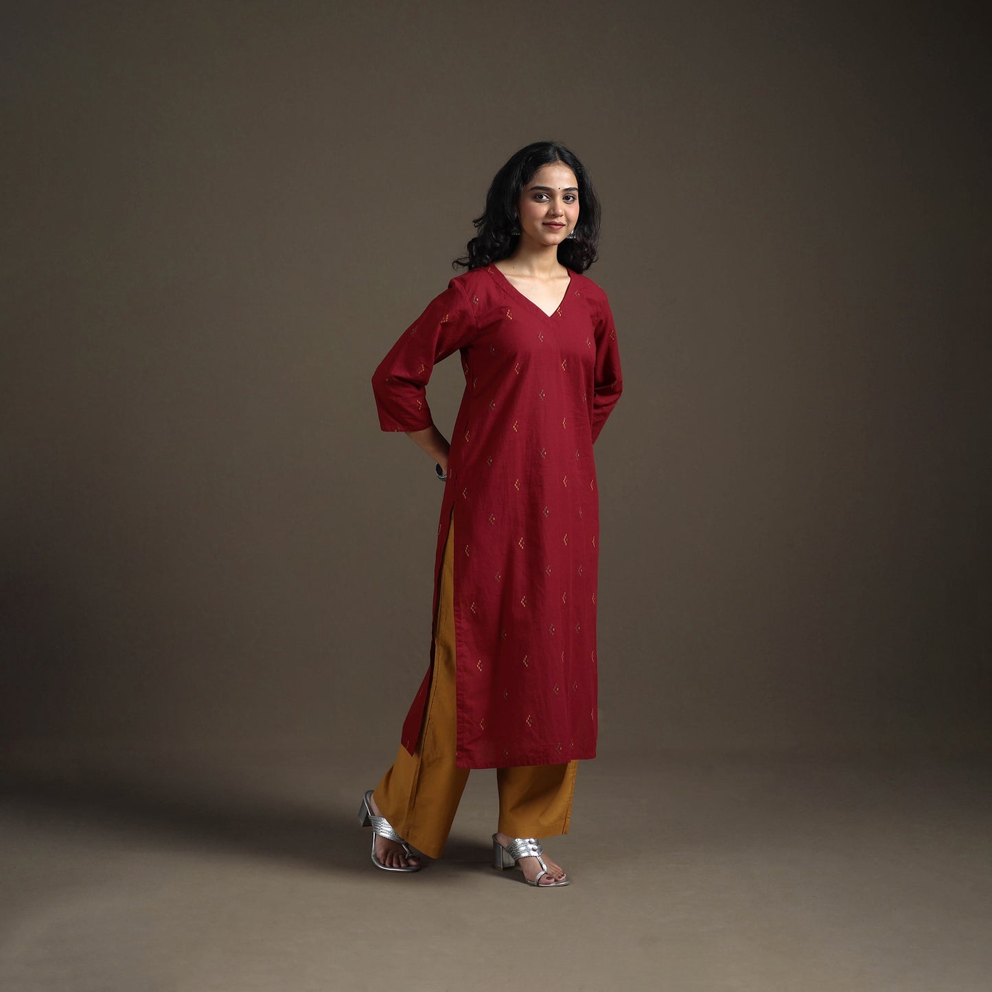 Jacquard Cotton Straight Long Kurta for Women 05