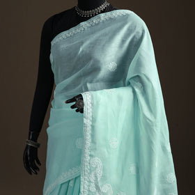 Hand Embroidered Terivoile Cotton Lucknowi Chikankari Saree 20
