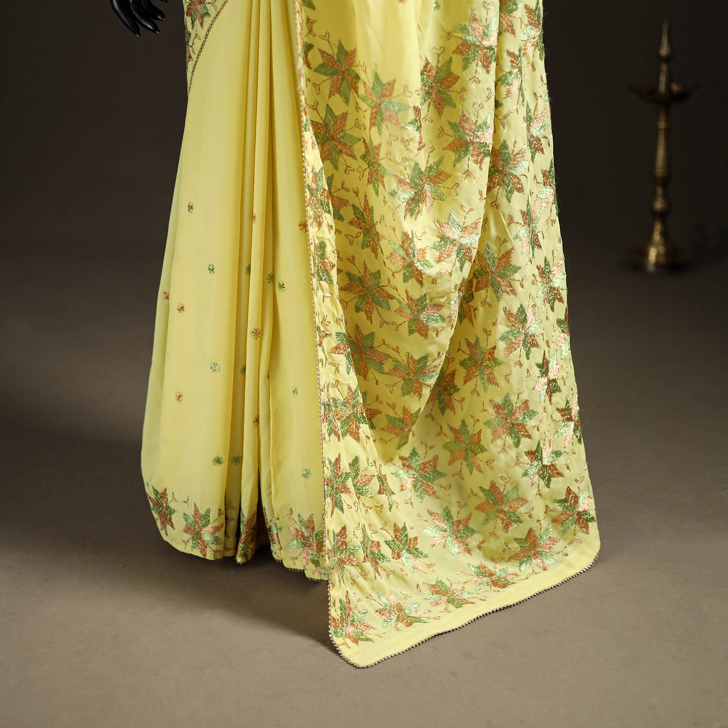 Chinon Silk Hand Embroidery Phulkari Saree 17