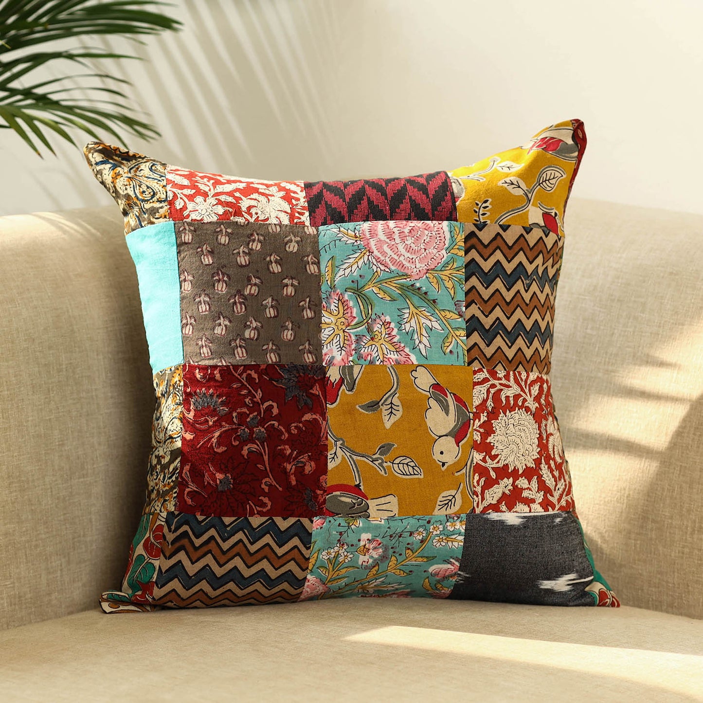 Multicolor - handcrafted cotton patchwork cushion cover 34
