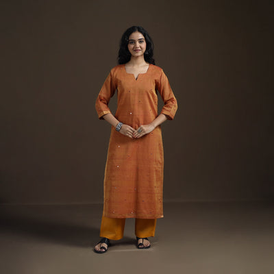 Mangalagiri Pure Handwoven Cotton Mirror Work Straight Kurta for women 19