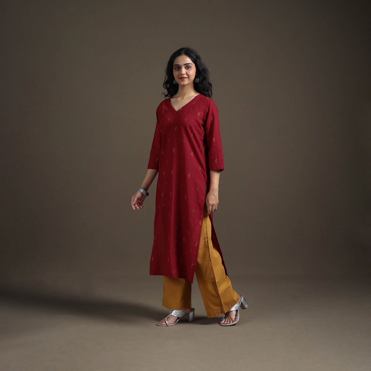 Jacquard Cotton Straight Long Kurta for Women 05