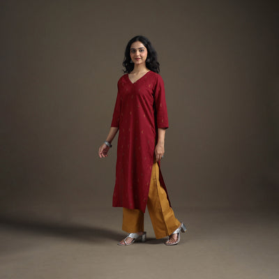 Jacquard Cotton Straight Long Kurta for Women 05