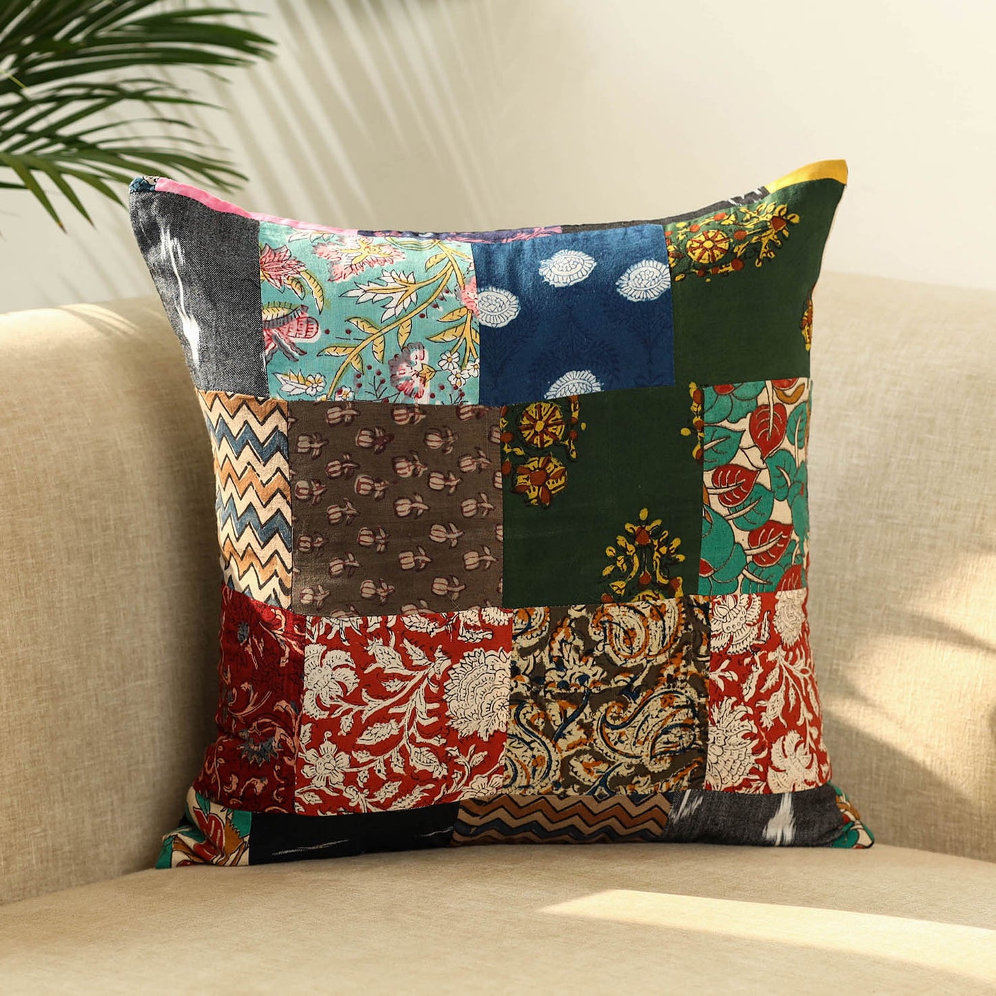  Multicolor Handcrafted Cotton Patchwork Cushion Cover