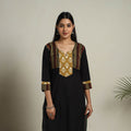 Block Print Mosaic Fusion Straight Plain Cotton Black Kurta
